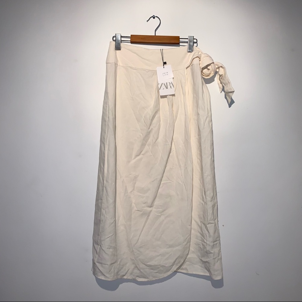 Zara wrap midi skirt white linen